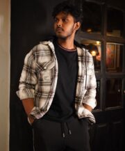 Mens Check Shacket With Black Hood
